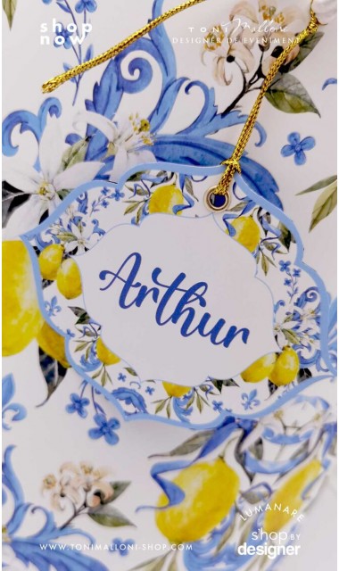 Trusou botez mediteranean inspiratie italia Capri Sorrento cu lamai si faianta alb cu albastru Italian Boy 9
